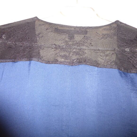 GUESS dark blue v-neck low cut blouse with lace accents - Picture 12 of 12